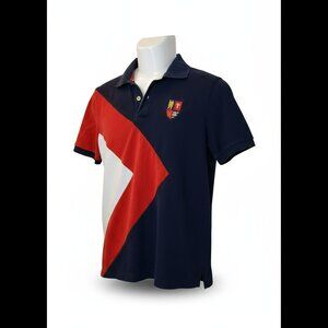 Collezione‎ O2 Polo Shirt S | Navy Red White Diagonal Sash Crest Nautical